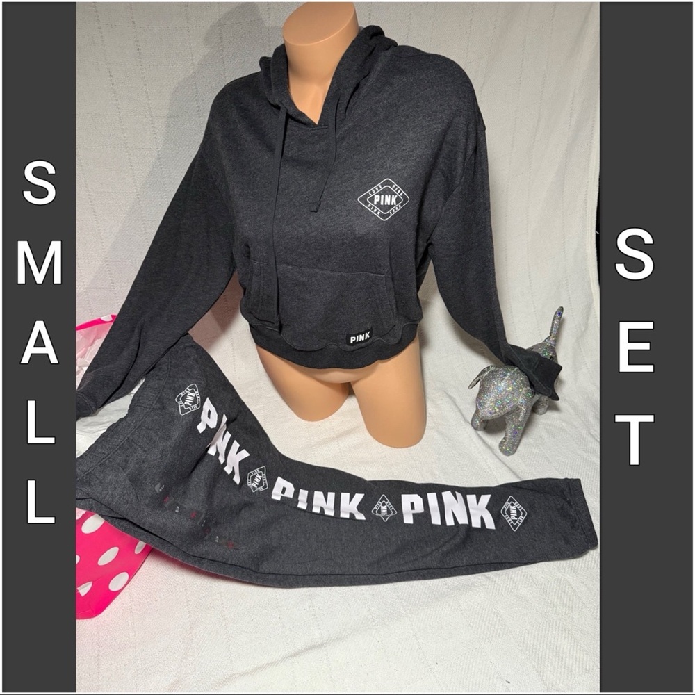 PINK Victoria's Secret Charcoal Hoodie and Pants Set